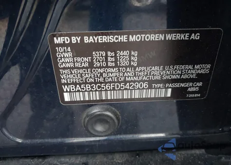 2015 BMW 535I xDrive z USA, uszkodzony, nr VIN WBA5B3C56FD542906